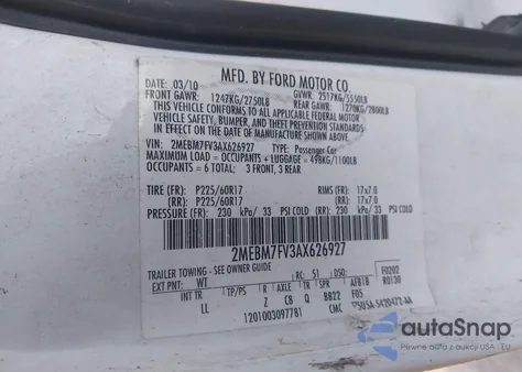 2010 Mercury Grand Marquis Ls (Fleet Only) from USA, damaged, VIN 2MEBM7FV3AX626927